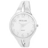 Excellanc Damen-Spangenuhr Metallarmband Spangenarmband Armreif lesbare Ziffern Rund Länge 15,5 cm Quarz-Armbanduhr Geschenkidee für Frauen (Silber/weiß)