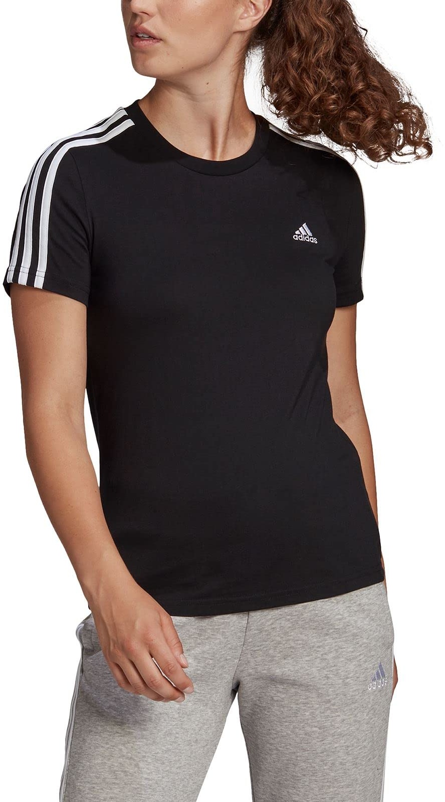 adidas Damen Essentials Slim Langarm T-Shirt, Black/White, M