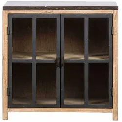 Kleine Vitrine für Küche Pinie massiv Schwarzgrau Metall