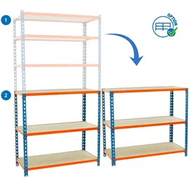 simonclick Simonrack Leichte Metall Holz Regal Blau Orange 2500x1200x500 mm, 6 Ebenen, Holzböden, 200 kg Tragkraft pro Ebene, Blau/Orange - Maderclick