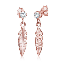 Elli Paar Ohrhänger Ohrhänger Feder mit Kristalle Silber rosa