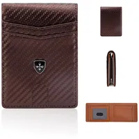 ZEPIQOR Geldbörse Herren Slim Wallet RFID Blocking Kohlefaserleder Portmonee Herren mit 11 Kartenetui, Ausweisfenster, Geldscheinklammer, Minimalistischer Geldbeutel Herren mit Geschenkbox - braun