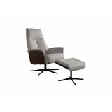 KAWOLA Relaxsessel FERREIRA Leder 78 x 106 x 78 cm grau mit Hocker