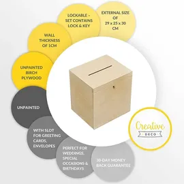 Creative Deco Holzkiste Kartenbox Hochzeit 29 x 25 x 30 cm 25-tlg. beige