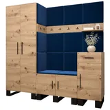 ABIKS MÖBEL Garderoben-Set ARTIN Set 1 Garderobe mit gepolsterten Paneelen, Industriell Design blau