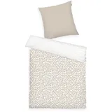 Tom Tailor Renforcé-Bettwäsche, 80x80 + 155x220 cm, 100% Baumwolle/Renforcé, mit Wendemotiv und farbigem Reißverschluss, Organic Leaves Beige, Weiß (Sunny Sand)