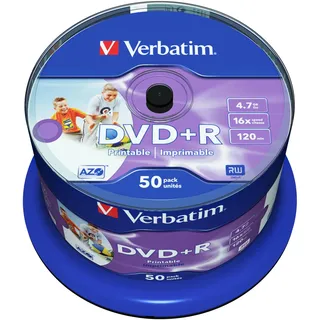 Verbatim DVD+R 4.7GB - 16-fache Brenngeschwindigkeit - DVD-Rohlinge - Bedruckbar - 50-Stück Spindel