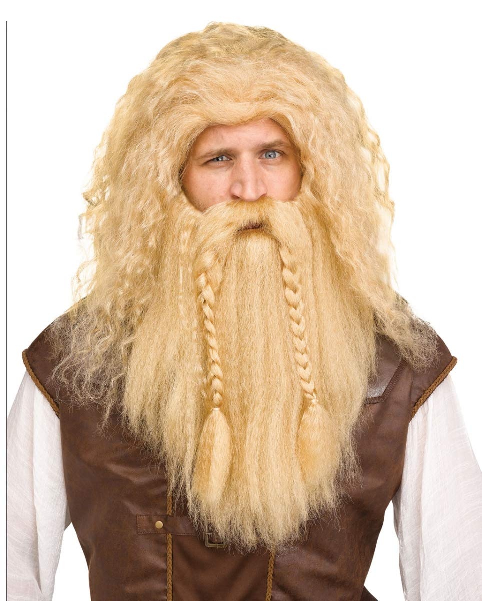 Blonde Perücke mit Bart für Wikinger Kostüme
