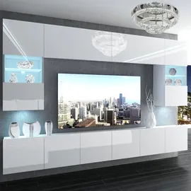 Belini Wohnwand Vollausstattung Wohnzimmer-Set Moderne Schrankwand mit LED-Beleuchtung Anbauwand TV-Schrank Weiß