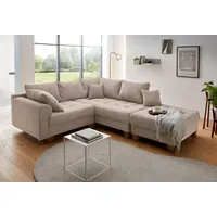 Ecksofa HOME AFFAIRE "Rice L-Form inkl. Hocker", grau (taupe), B:216cm H:42cm T:185cm, 100%Polyester, Sofas, mit Bonnellfederkern, Hocker & Kissen, Ottomane beidseitig montierbar