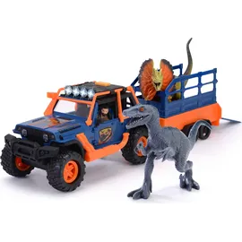 DICKIE Dino Commander Spielzeug-Auto inkl. Anhänger mit Figur und 2 Dinosaurier