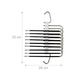 Relaxdays Mehrfach Hosenbügel, 2er Set, Hosenhalter 9-Fach, rutschfest, platzsparende Multibügel, Metall, Silber/schwarz