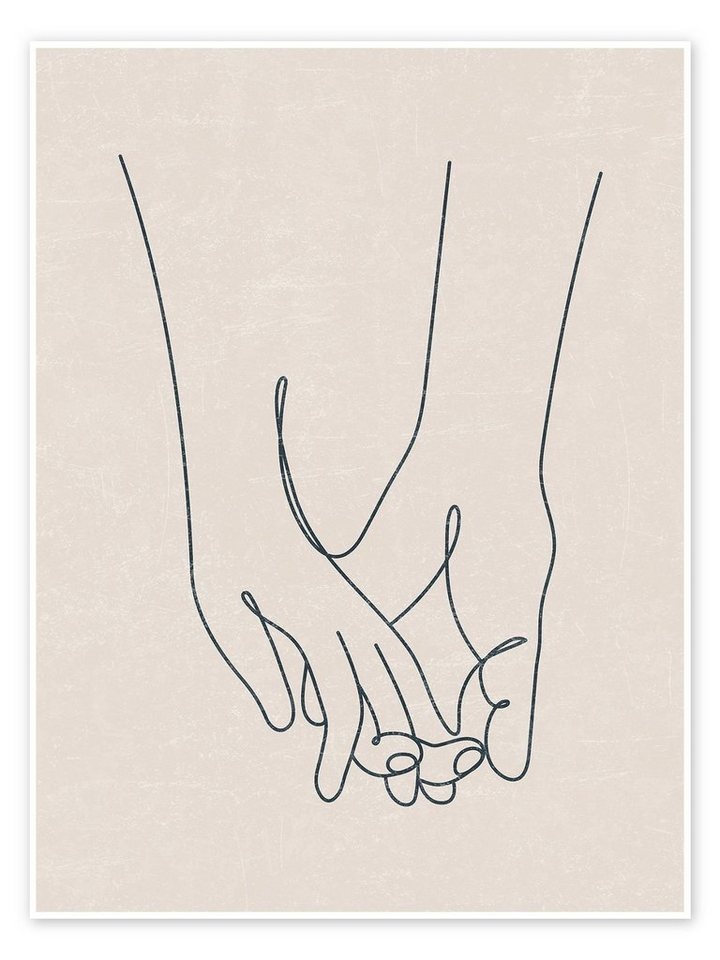 Posterlounge Poster TAlex, Hände eines Paares, Wohnzimmer Japandi Illustration beige 50 cm x 70 cm