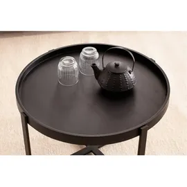 Wohnling Couchtisch Rund Schwarz Massivholz 60 x 60 x 35 cm