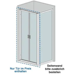 Doccia Lisboa Duschabtrennung, 2 Drehtüren für Seitenwand, min. 50cm bis 90cm, H:bis 187cm, RAL-Farbe, Glas Carglass