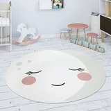 Paco Home - Kinderteppich Teppich Rund Kinderzimmer Spielmatte Mond Motiv Creme Weiß 80 Cm Rund