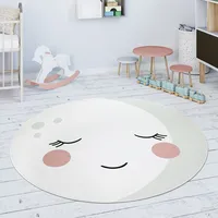 Paco Home - Kinderteppich Teppich Rund Kinderzimmer Spielmatte Mond Motiv Creme Weiß 80 Cm Rund