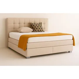 mebloland Boxspringbett VERONA 140 x 200 cm mit zwei 7-Zonen-Taschenfederkernmatratzen und gepolstertem Kopfteil. Farbe Beige - Beige