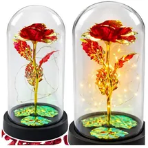 Wisam® Ewige Kristallrose in Kuppel mit LED-Beleuchtung 21 x 11 cm 1-tlg. Rot/Rosa