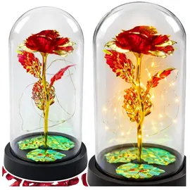 Wisam® Ewige Kristallrose in Kuppel mit LED-Beleuchtung 21 x 11 cm 1-tlg. Rot/Rosa