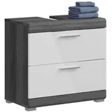 xonox.home Waschbeckenunterschrank 60 x 56 x 34 cm Weiß Hochglanz/Rauchsilber