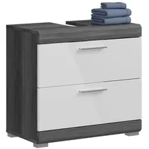 xonox.home Waschbeckenunterschrank 60 x 56 x 34 cm Weiß Hochglanz/Rauchsilber