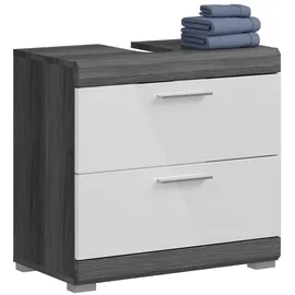 xonox.home Waschbeckenunterschrank 60 x 56 x 34 cm Weiß Hochglanz/Rauchsilber