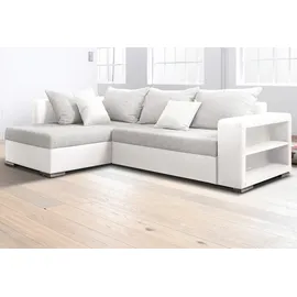 Collection AB Ecksofa COLLECTION AB "John L-Form, B: 226 cm", weiß (weiß, natur), B:226cm H:80cm T:160cm, Sofas, Ecksofa, Bettfunktion, Bettkasten, Regalelement & 2 Zierkissen