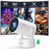 [Eingebauter Akku] Mentech X3 Mini Beamer 4K Heimkino, Mini Projektor, Beamer WiFi6 und BT5.2 mit Android OS, Auto Trapezkorrektur, 180-Grad-Winkel, 150-Zoll-Display für Phone/PC/Xbox, HDMI