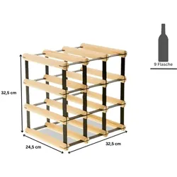 PROREGAL Modulares Weinregal VINOTECA MOD METAL | HxBxT 32,5x32,5x24,5cm | 3x3 Flaschen | Massives Kiefernholz | Natur | Flaschenregal