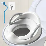 Hopelit Toilettensitz Kinder, Toilettentrainer Kinder mit Armlehne Klositz Für kinder Erhöhte Rückenlehne,Inklusive Haken und Bürste WC sitz mit Sanft Kissen und 9cm Hoch Spritzschutz - Grau