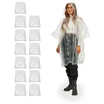 Relaxdays Regenponcho Einweg 13er Set, Einmal Regencape mit Kapuze, Erwachsene, Notfallponcho Damen, Herren, transparent