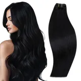 RUNATURE Echthaar Tressen Zum Einnähen Schwarz 55cm Lang Tressen Echthaar Schwarz Remy Menschliches Haar Echthaar Tressen Extensions Gerade Haarverlängerung 100g #1