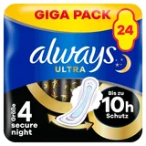 Always Ultra Binden Damen Gr. 4, Secure Night (24 Damenbinden mit Flügeln) Giga Pack, dünn und super saugfähig, geruchsneutralisierend und Auslaufschutz