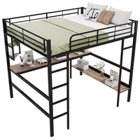 OKWISH Hochbett Hochbett aus Metall mit integriertem Schreibtisch (Regalen und Bücherregal für Kinder, Jugendliche und Erwachsene, 140x200cm) ohne Matratze schwarz