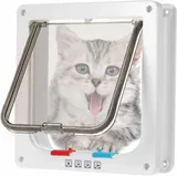 Ymyny - Mikrochip-Katzenklappe, Mikrochip-Katzenklappe, braun, Katzenklappe mit Schraubkits für Katzen und kleine Hunde, weiß, mittel