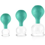 PULOX Schröpfgläser Set aus Echtglas mit Saugball - 3x Medizinisches Schröpfglas in Grün - 40mm, 52mm, 62mm