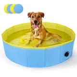 Nobleza Hundepool für Große & Kleine Hunde, Faltbarer Hunde Planschbecken, Stabile Hundebadewanne, Swimmingpool für Katzen, 120 * 30cm, M, Blau & Gelb