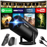 Mini Projector 4K Unterstützt 1080P Full HD Mini Beamer with WiFi 6 mit BT 5.2, Beamer Klein Eingebaute Apps mit Automatic Keystone & 270° Dreh Kompatibel mit HDMI/TV Stick/Laptop, Schwarz