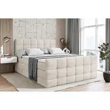 altdecor Boxspringbett mit Matratze Topper, Polsterbett mit Bettkasten APO-Z KING | Beige Casablanca | 140x200