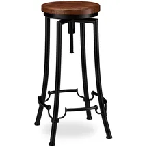 Relaxdays Barhocker industrial, Tresenhocker drehbar, hoher Vintage Hocker, höhenverstellbar bis 77,5 cm, schwarz/braun