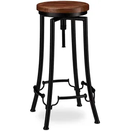 Relaxdays Barhocker industrial, Tresenhocker drehbar, hoher Vintage Hocker, höhenverstellbar bis 77,5 cm, schwarz/braun