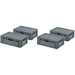 4 Stück grauen E2 Kisten 600x400x200 mm Fleischkasten Lagerkiste Metzgerkiste mit 4 grauen Deckeln