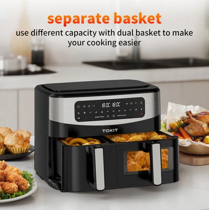 Tokit Heißluftfritteuse mit zwei Fächern, TKZ032EU, 10 L, 220 V~240 V, 2850 W