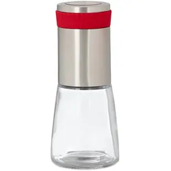 Relaxdays Chilimühle, Edelstahl Gewürzmühle m. Kräuter Mahlwerk, 16 cm Mühle, silber-rot