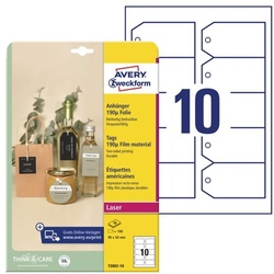 Avery Zweckform 100er-Pack Anhänger »T3001-10« abgeschrägte Kanten Folie 90 x 50 mm weiß weiß