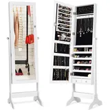 Schmuckschrank Freistehend, Spiegelschrank Abschliessbar, Schmuckregal Mit Spiegel, Standspiegel Mit Schubladen Weiss - Costway