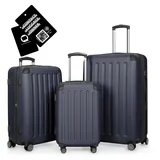 Hauptstadtkoffer Spree - 3er Kofferset + Digitales Namensschild - Reisetrolleys 55/65/75 cm + Kofferanhänger mit QR-Code, 4 Doppel-Rollen, Hartschale ABS, XL-Volumenerweiterung, TSA, Dunkelblau