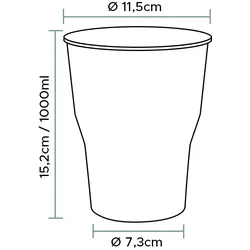 MONOUSO - Wiederverwendbare Plastikbecher PP Transparent 1000ml/1L (500 Stück)