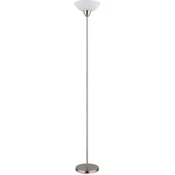 Stehleuchte nickel matt Deckenfluter Glasschirm opal Stehlampe Wohnzimmerleuchte, Metall, E27 Fassung, DxH 28x180 cm